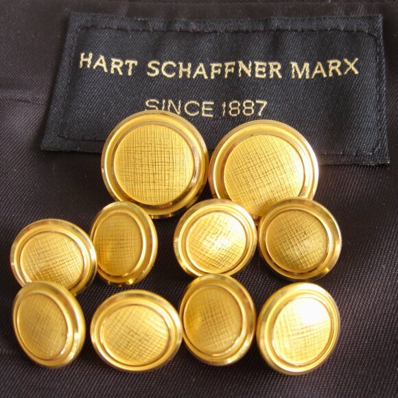 Hart Schaffner Marx Replacement 10 Button Set Waterbury Brushed Gold Tone USA